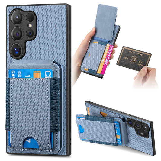 For Samsung Galaxy S25 Ultra Case with Card Holder Kickstand Leather Back Cover - Blue