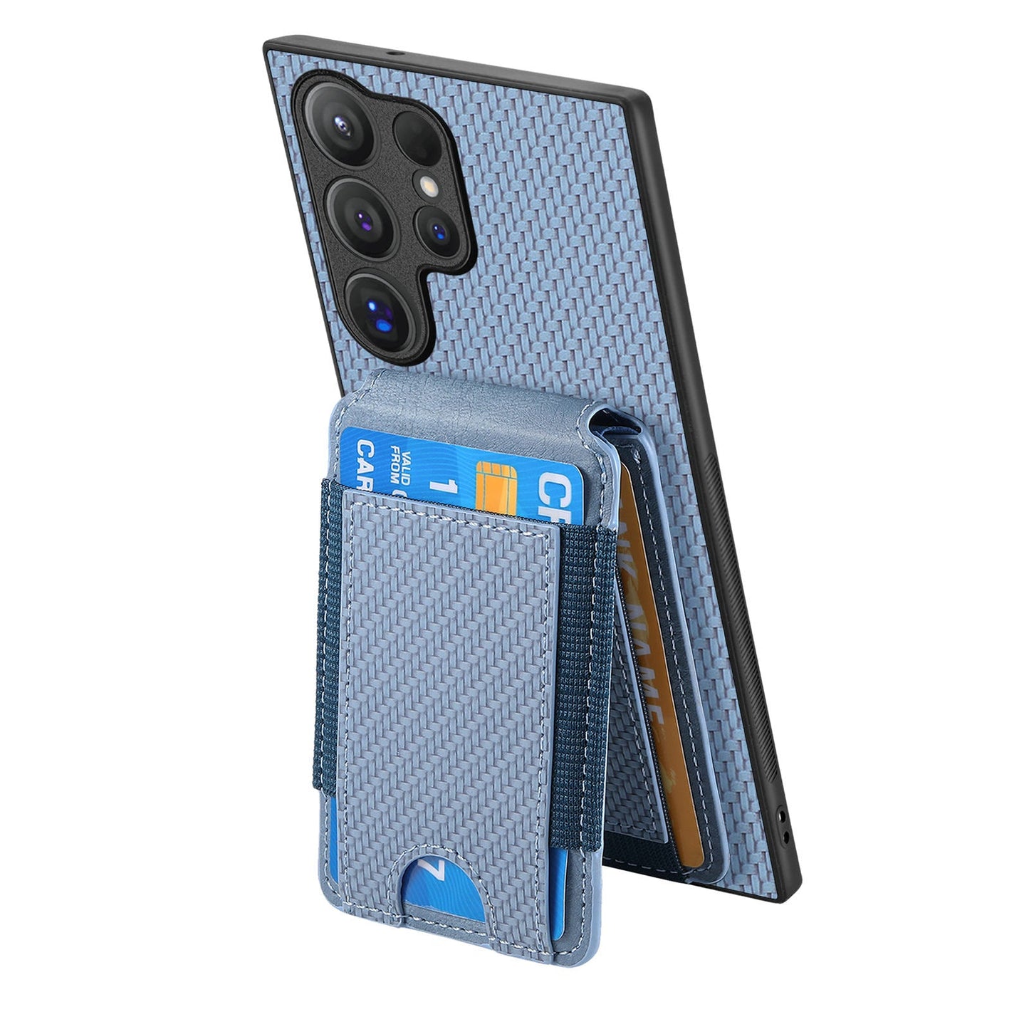 For Samsung Galaxy S25 Ultra Case with Card Holder Kickstand Leather Back Cover - Blue