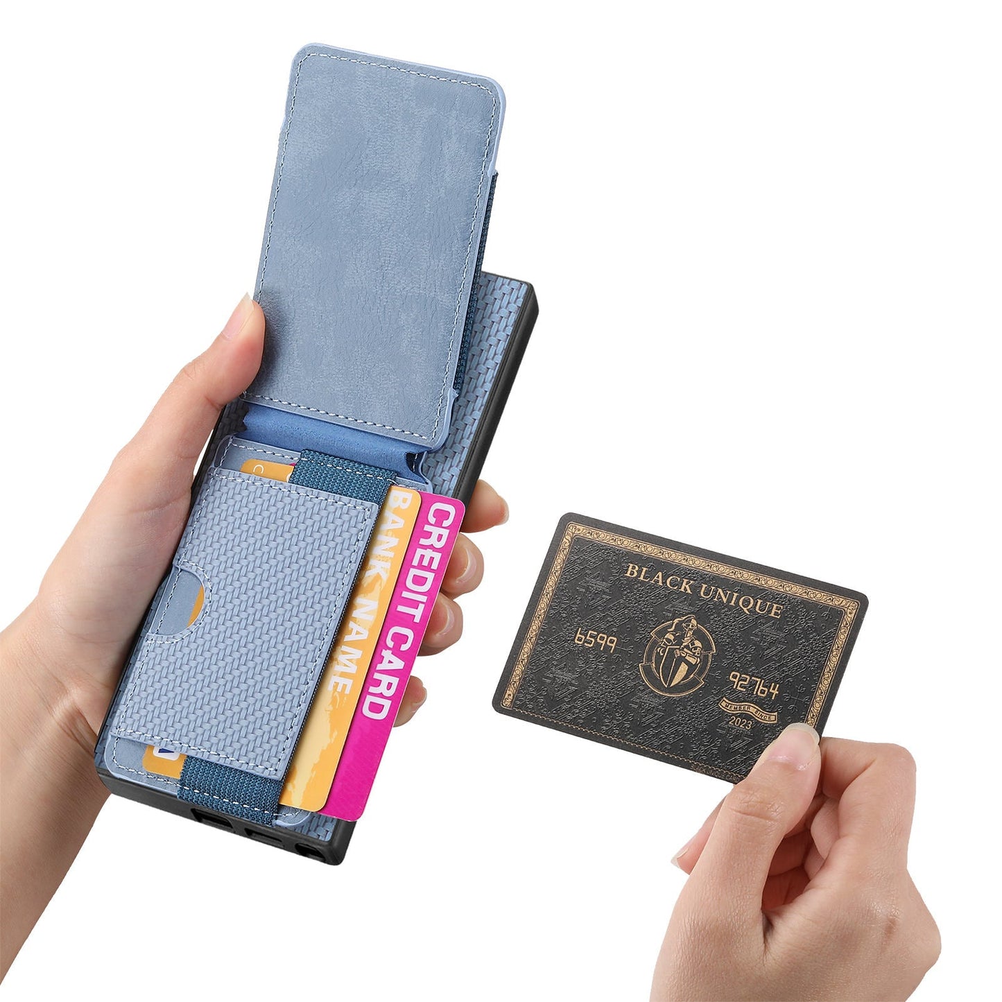 For Samsung Galaxy S25 Ultra Case with Card Holder Kickstand Leather Back Cover - Blue