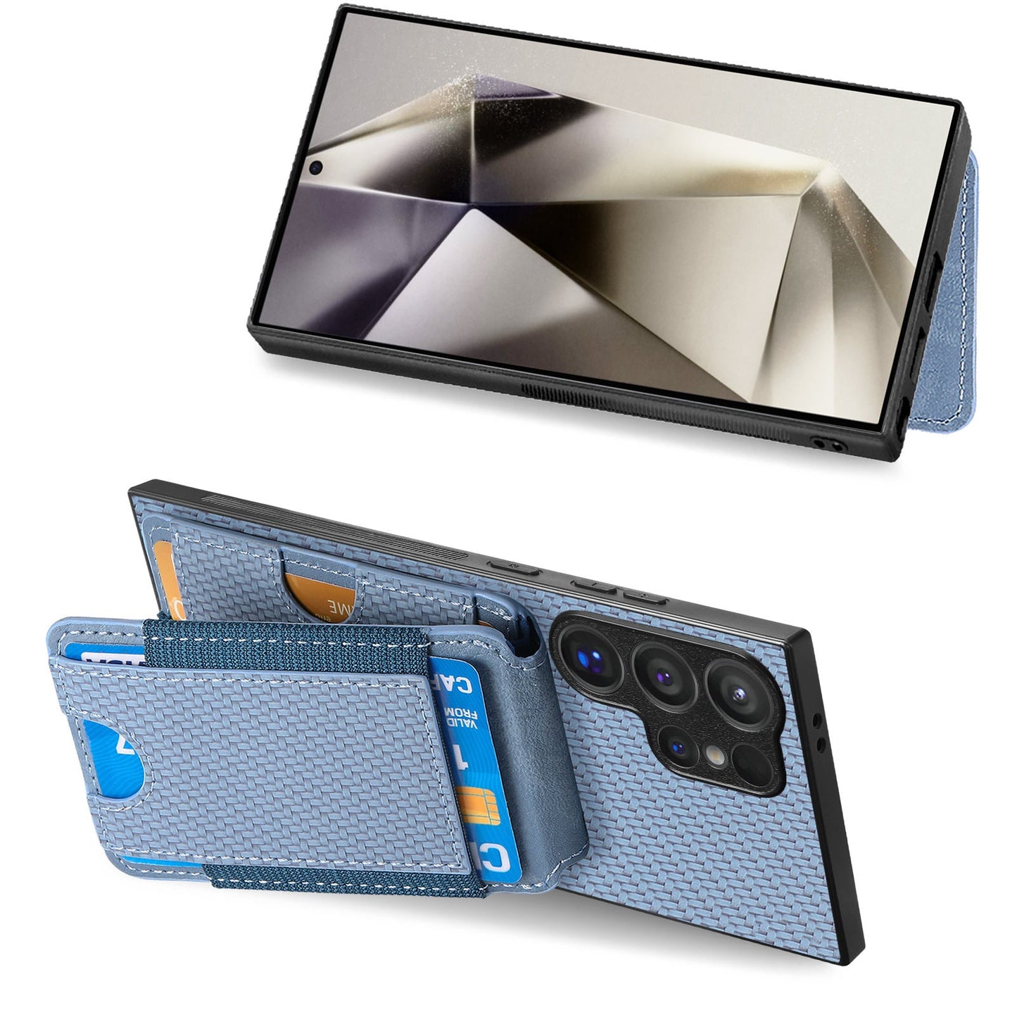 For Samsung Galaxy S25 Ultra Case with Card Holder Kickstand Leather Back Cover - Blue