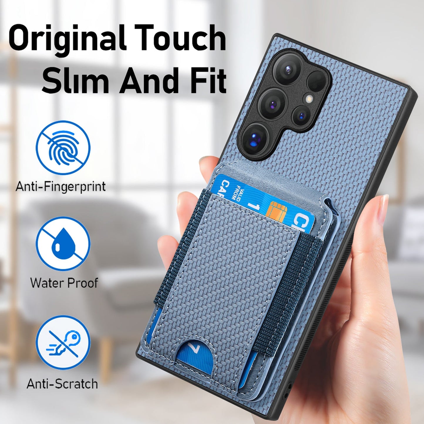 For Samsung Galaxy S25 Ultra Case with Card Holder Kickstand Leather Back Cover - Blue