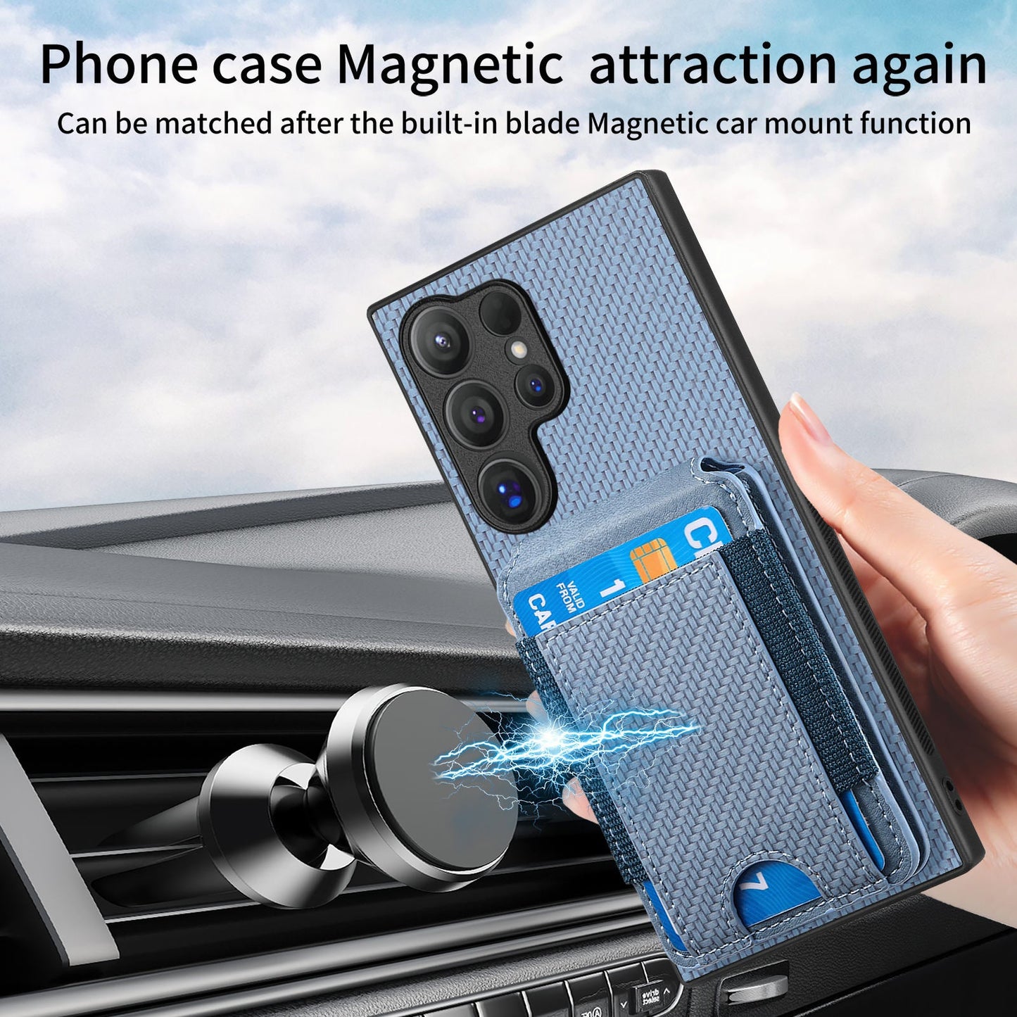 For Samsung Galaxy S25 Ultra Case with Card Holder Kickstand Leather Back Cover - Blue