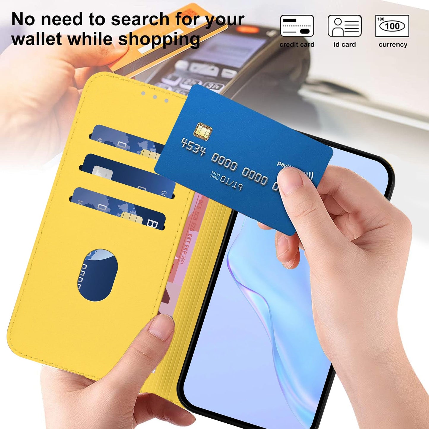 For Samsung Galaxy A55 5G Case Solid Color Wallet Leather Phone Cover with Strap - Lemon