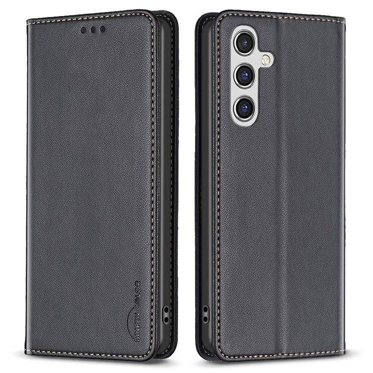 BINFEN COLOR BF18 For Samsung Galaxy A26 5G Leather Case Card Slots Phone Cover - Black