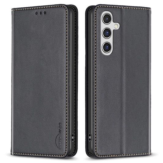 BINFEN COLOR BF18 For Samsung Galaxy A26 5G Leather Case Card Slots Phone Cover - Black