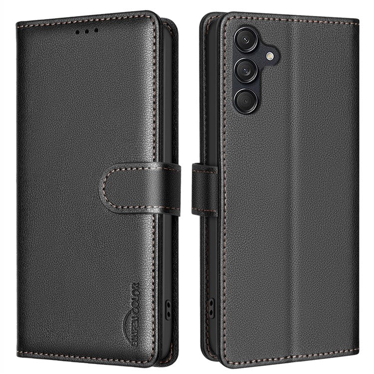 BINFEN COLOR BF32 For Samsung Galaxy A56 5G Leather Case Wallet RFID Blocking Phone Cover - Black