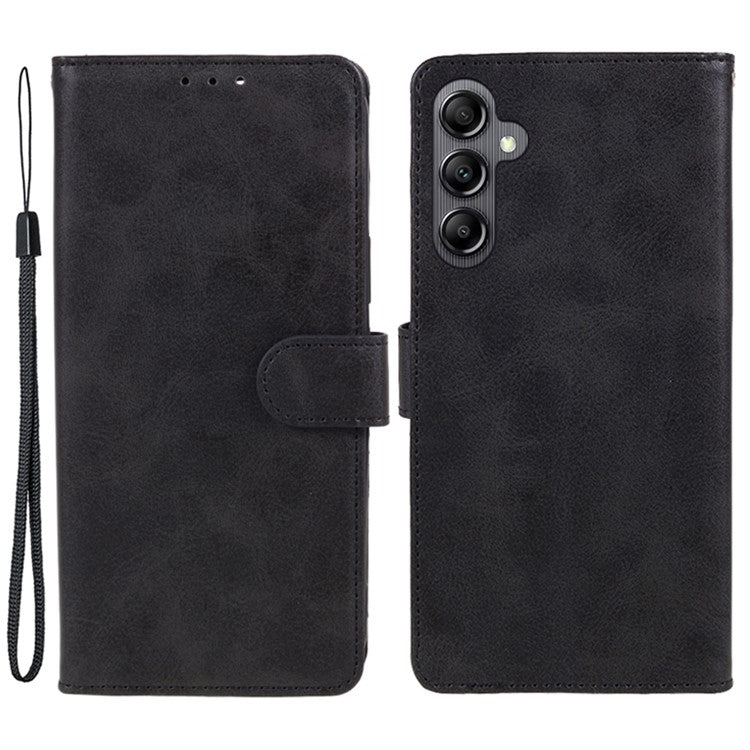 For Samsung Galaxy A56 5G Case PU Leather Wallet Protective Phone Cover Calf Texture - Black