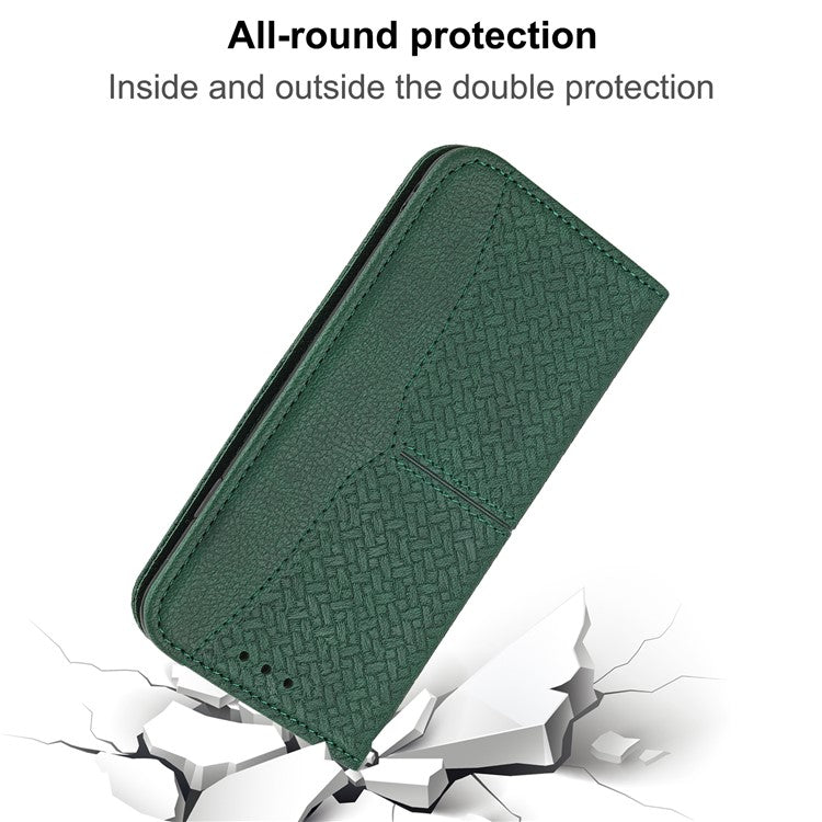 For Google Pixel 9a Case Woven Texture PU Leather Wallet Phone Cover - Green