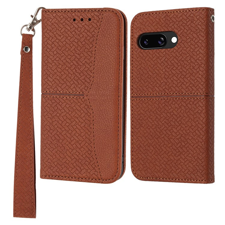 For Google Pixel 9a Case Woven Texture PU Leather Wallet Phone Cover - Brown