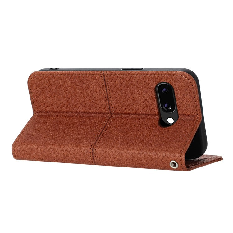 For Google Pixel 9a Case Woven Texture PU Leather Wallet Phone Cover - Brown