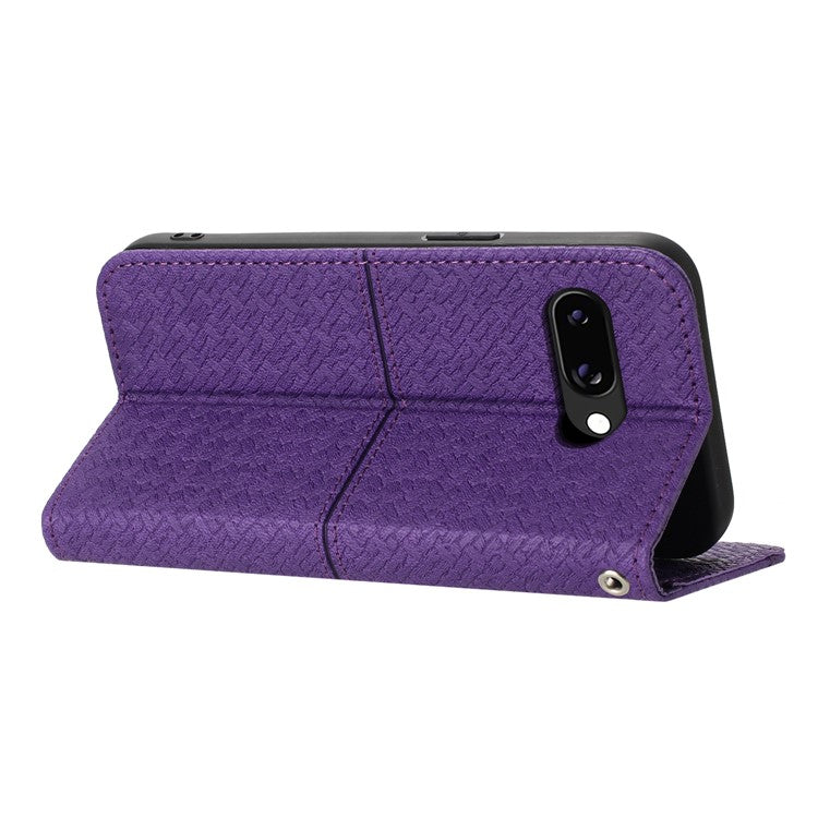 For Google Pixel 9a Case Woven Texture PU Leather Wallet Phone Cover - Purple