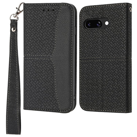 For Google Pixel 9a Case Woven Texture PU Leather Wallet Phone Cover - Black