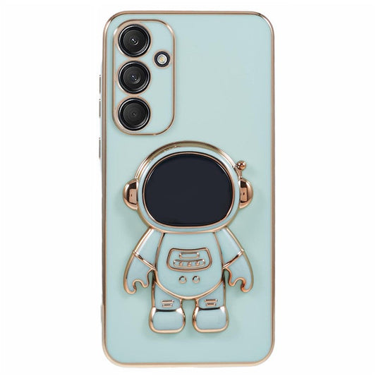 For Samsung Galaxy A56 5G Case Electroplating Soft TPU Phone Cover Astronaut Hidden Kickstand - Cyan