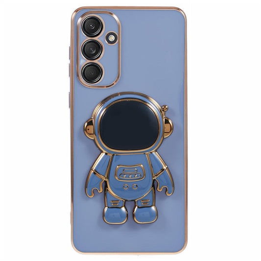 For Samsung Galaxy S24 Case Electroplating Soft TPU Phone Cover Astronaut Hidden Kickstand - Blue