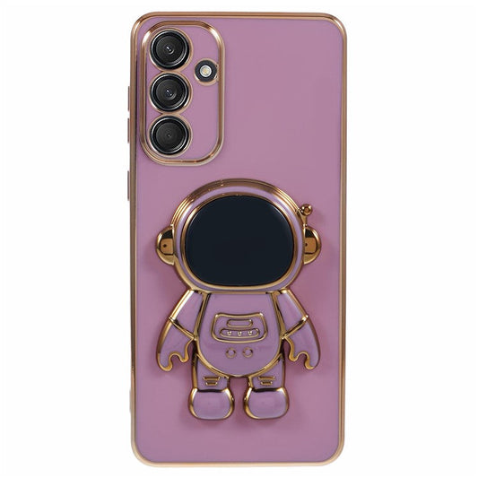 For Samsung Galaxy S25+ Case Electroplating Soft TPU Phone Cover Astronaut Hidden Kickstand - Purple