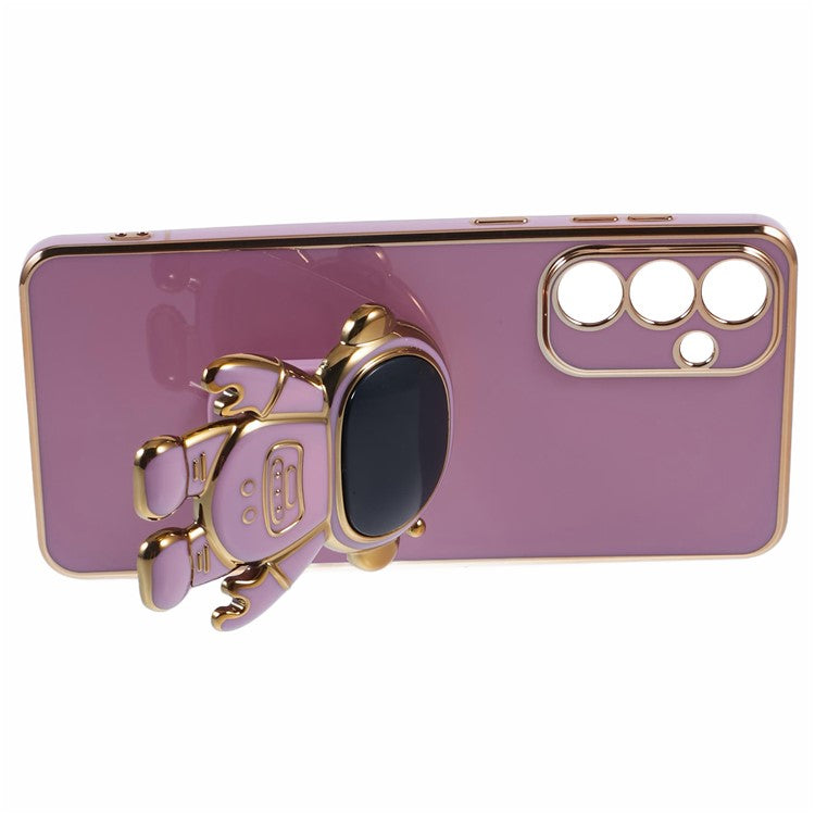For Samsung Galaxy S25+ Case Electroplating Soft TPU Phone Cover Astronaut Hidden Kickstand - Purple