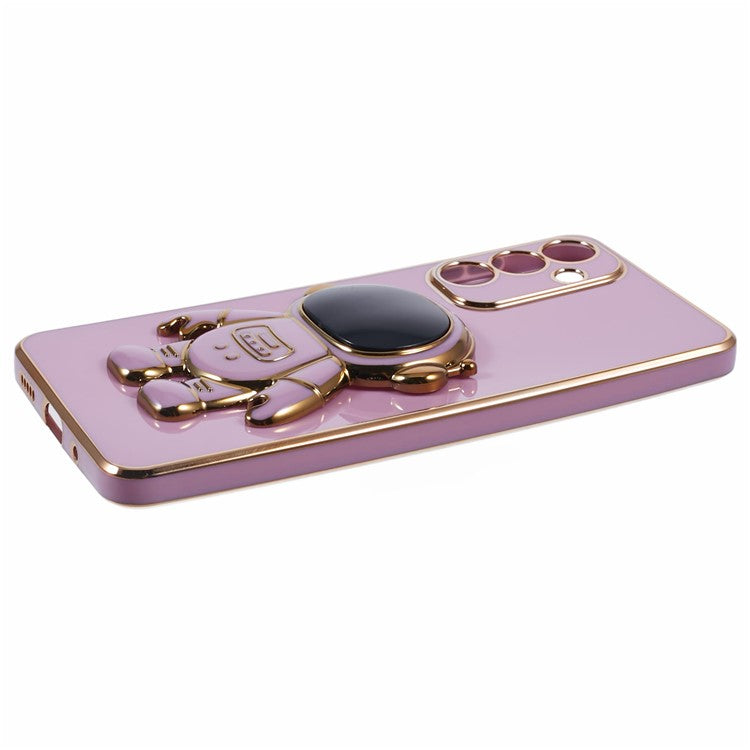 For Samsung Galaxy S25+ Case Electroplating Soft TPU Phone Cover Astronaut Hidden Kickstand - Purple