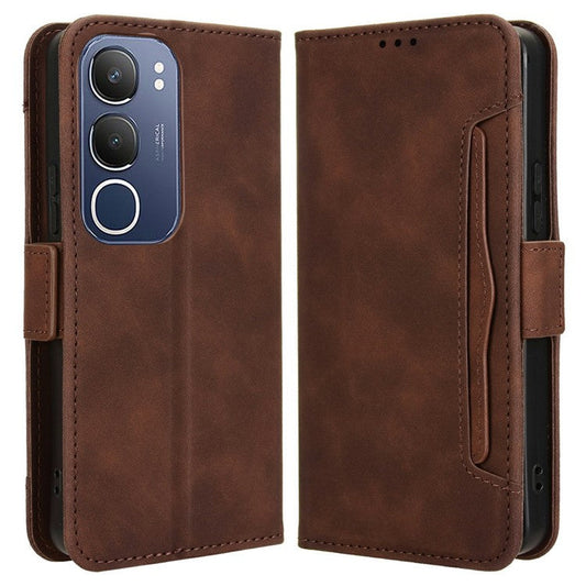 For vivo Y19s 4G Leather Case Phone Wallet Cover with Multiple Card Slots - Brown
