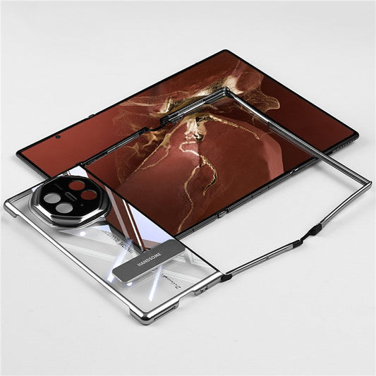 For Huawei Mate XT Ultimate Case Kickstand Electroplating Frame Clear PC Phone Back Cover - Silver