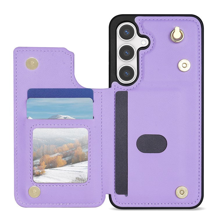 For Samsung Galaxy S24 FE Case with Wrist Strap Card Slots Rhombus Leather+TPU Phone Cover - Purple