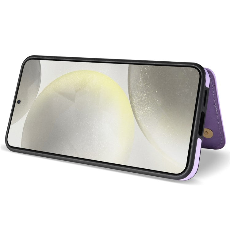 For Samsung Galaxy S24 FE Case with Wrist Strap Card Slots Rhombus Leather+TPU Phone Cover - Purple