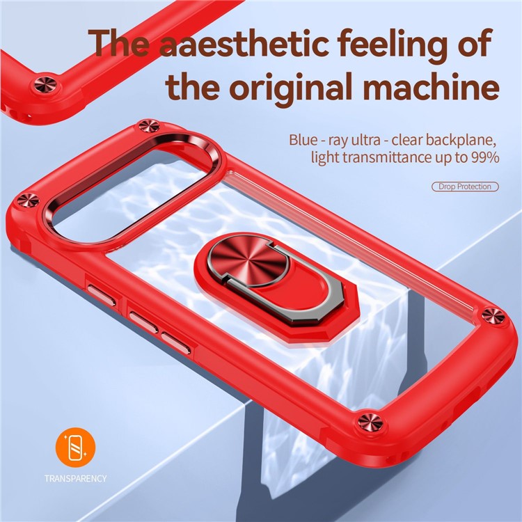 For Google Pixel 9 Pro  /  Pixel 9 Case Alloy Lens Frame PC + TPU Kickstand Phone Back Cover - Red
