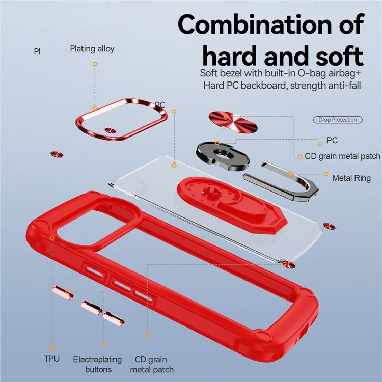 For Google Pixel 9 Pro  /  Pixel 9 Case Alloy Lens Frame PC + TPU Kickstand Phone Back Cover - Red