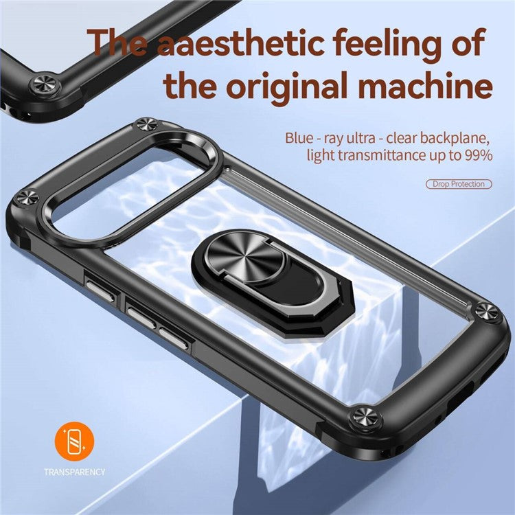 For Google Pixel 9 Pro XL Case Alloy Lens Frame PC + TPU Kickstand Phone Back Cover - Black