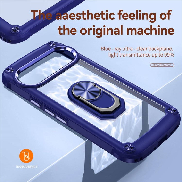 For Google Pixel 9 Pro XL Case Alloy Lens Frame PC + TPU Kickstand Phone Back Cover - Blue