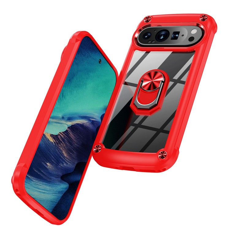 For Google Pixel 9 Pro XL Case Alloy Lens Frame PC + TPU Kickstand Phone Back Cover - Red