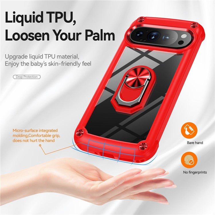 For Google Pixel 9 Pro XL Case Alloy Lens Frame PC + TPU Kickstand Phone Back Cover - Red