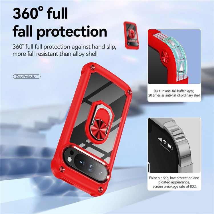 For Google Pixel 9 Pro XL Case Alloy Lens Frame PC + TPU Kickstand Phone Back Cover - Red