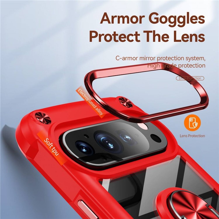 For Google Pixel 9 Pro XL Case Alloy Lens Frame PC + TPU Kickstand Phone Back Cover - Red