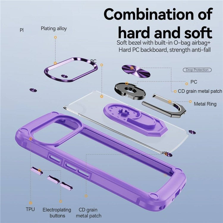 For Google Pixel 9 Pro XL Case Alloy Lens Frame PC + TPU Kickstand Phone Back Cover - Purple