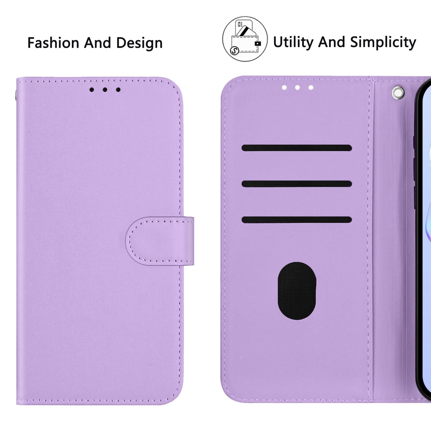 For iPhone 16 Case Solid Color Wallet Leather Phone Cover with Strap - Lavender
