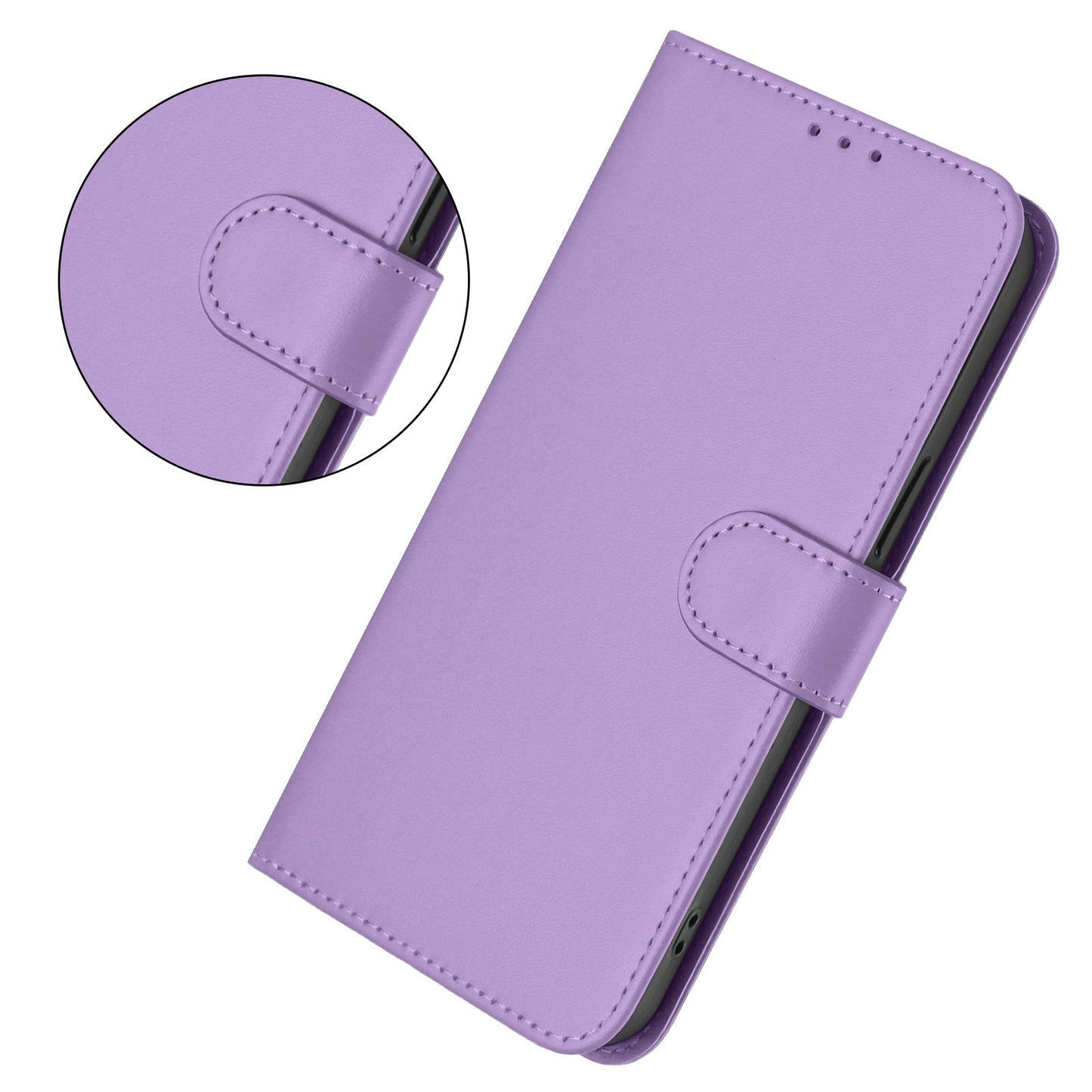 For iPhone 16 Case Solid Color Wallet Leather Phone Cover with Strap - Lavender