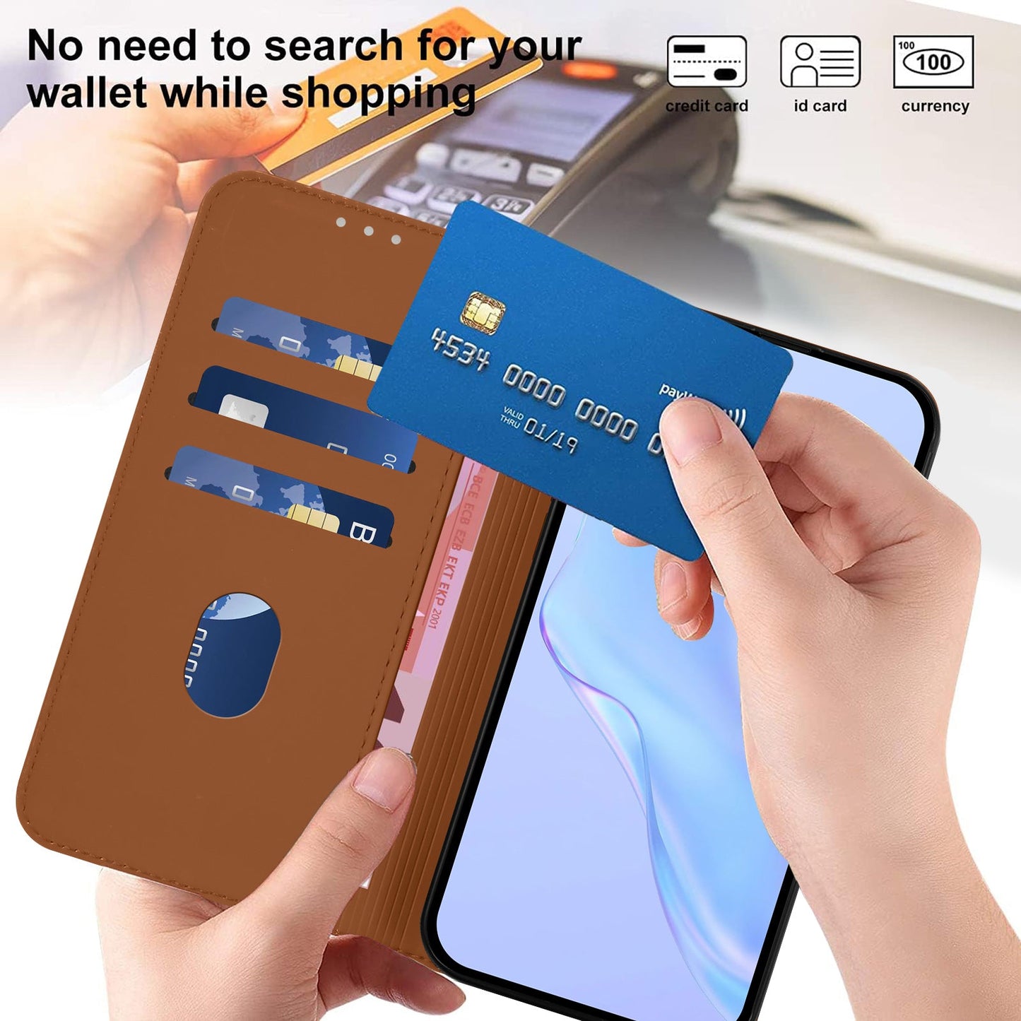 For iPhone 16 Plus Case Solid Color Wallet Leather Phone Cover with Strap - Brown