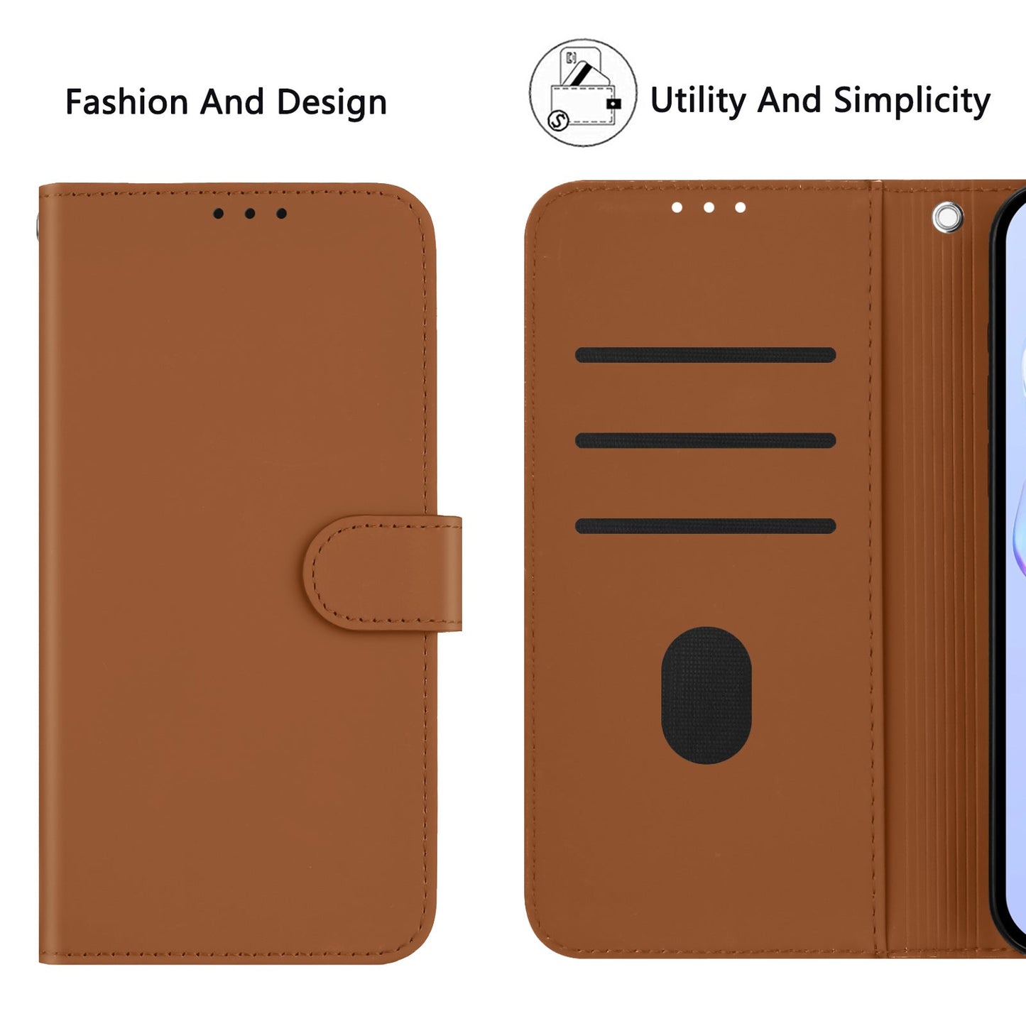 For iPhone 16 Plus Case Solid Color Wallet Leather Phone Cover with Strap - Brown