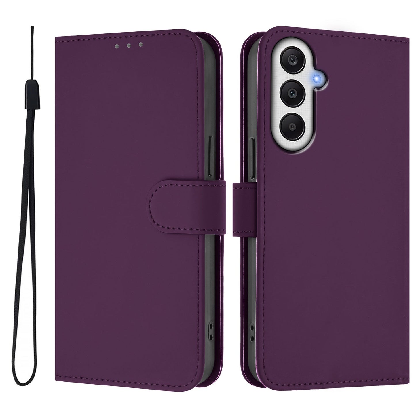 For Samsung Galaxy A05s 4G Case Solid Color Wallet Leather Phone Cover with Strap - Violet