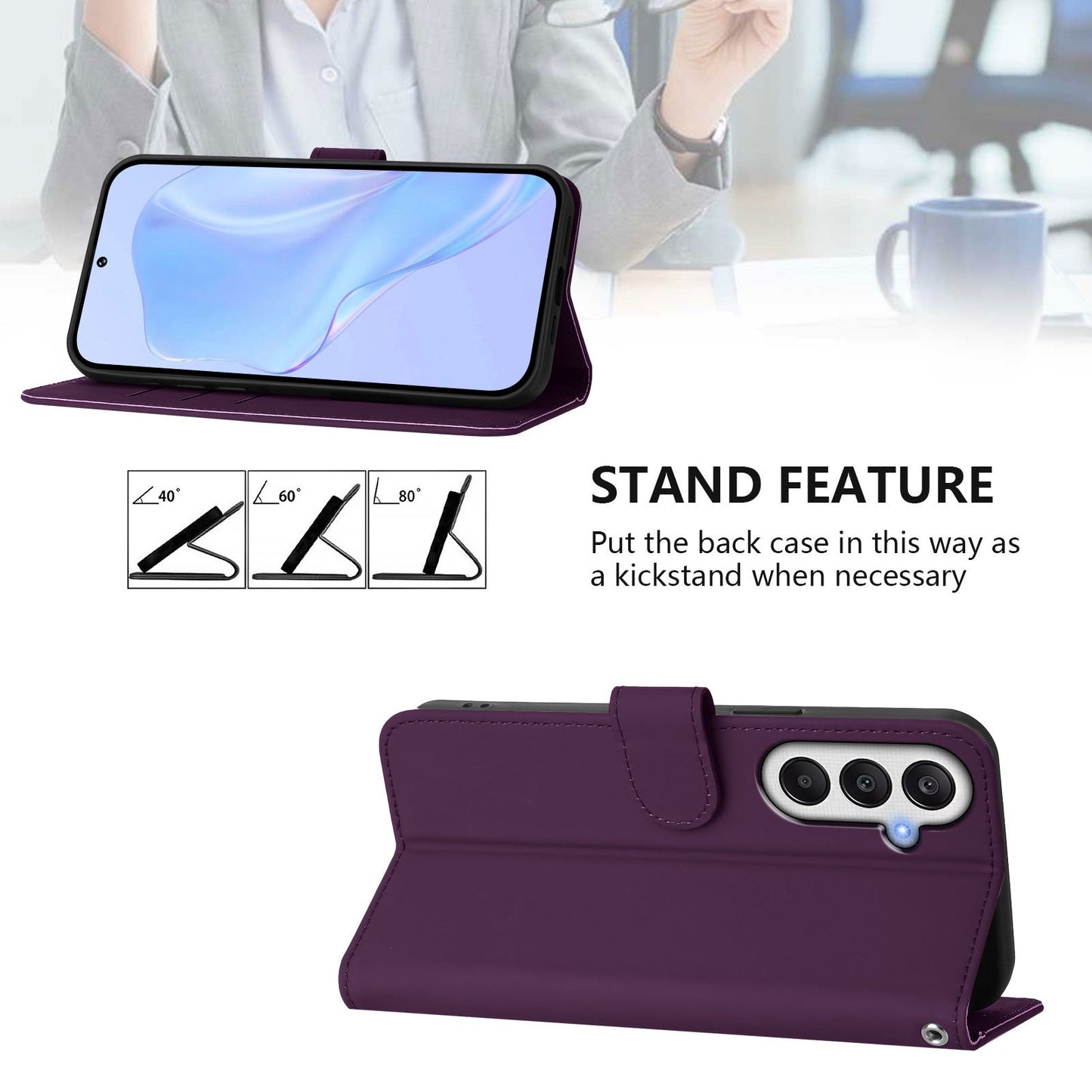 For Samsung Galaxy A05s 4G Case Solid Color Wallet Leather Phone Cover with Strap - Violet