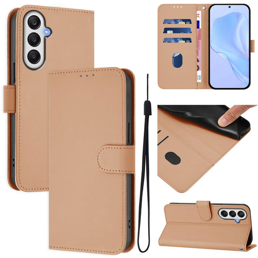 For Samsung Galaxy A36 5G Case Solid Color Wallet Leather Phone Cover with Strap - Nude