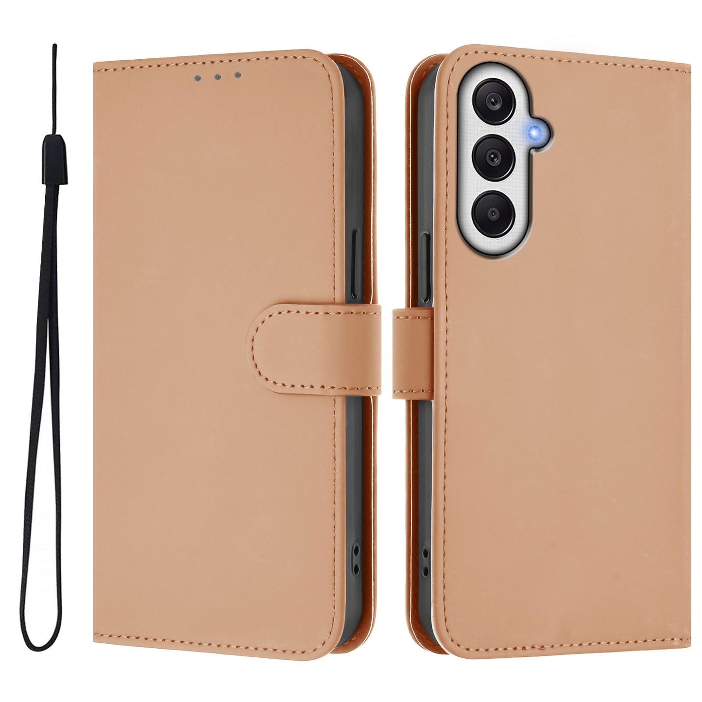 For Samsung Galaxy A36 5G Case Solid Color Wallet Leather Phone Cover with Strap - Nude