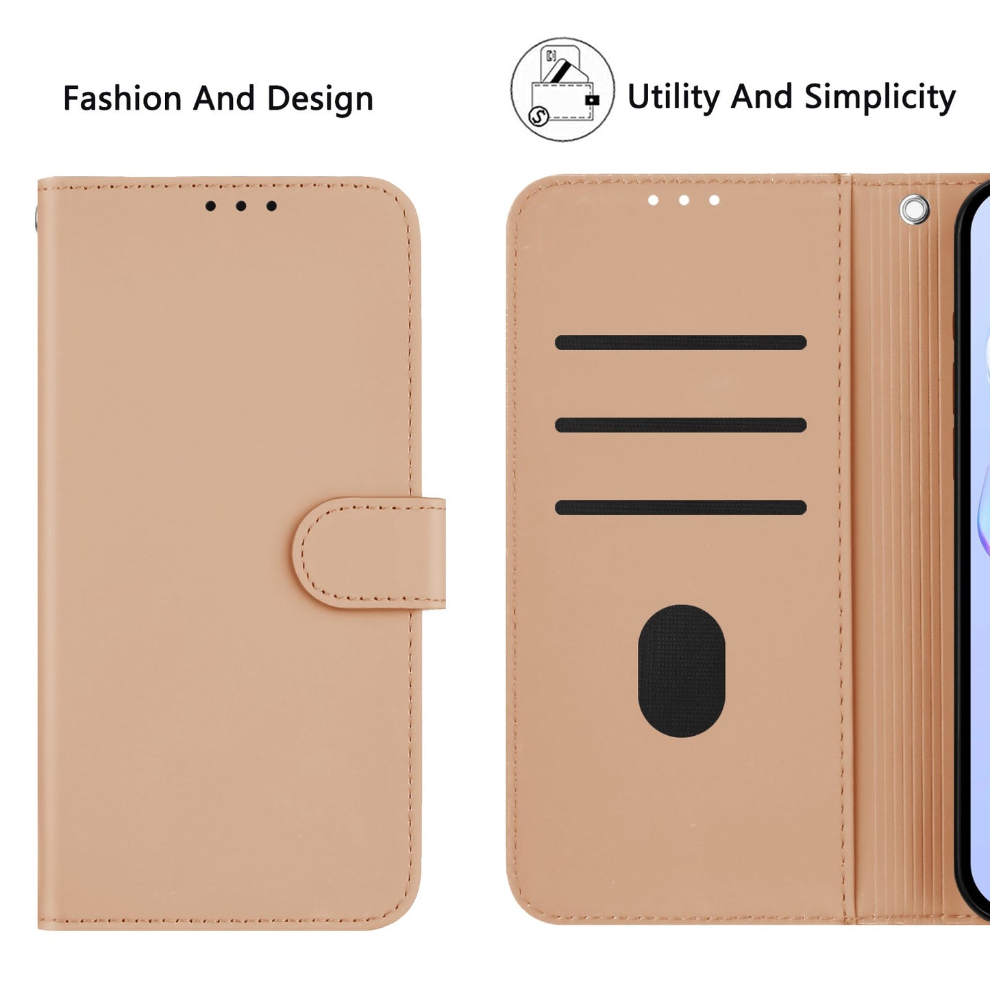 For Samsung Galaxy A36 5G Case Solid Color Wallet Leather Phone Cover with Strap - Nude
