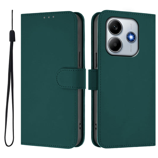 For Xiaomi Redmi Note 14 5G Case Solid Color Wallet Leather Phone Cover with Strap - Dark Green