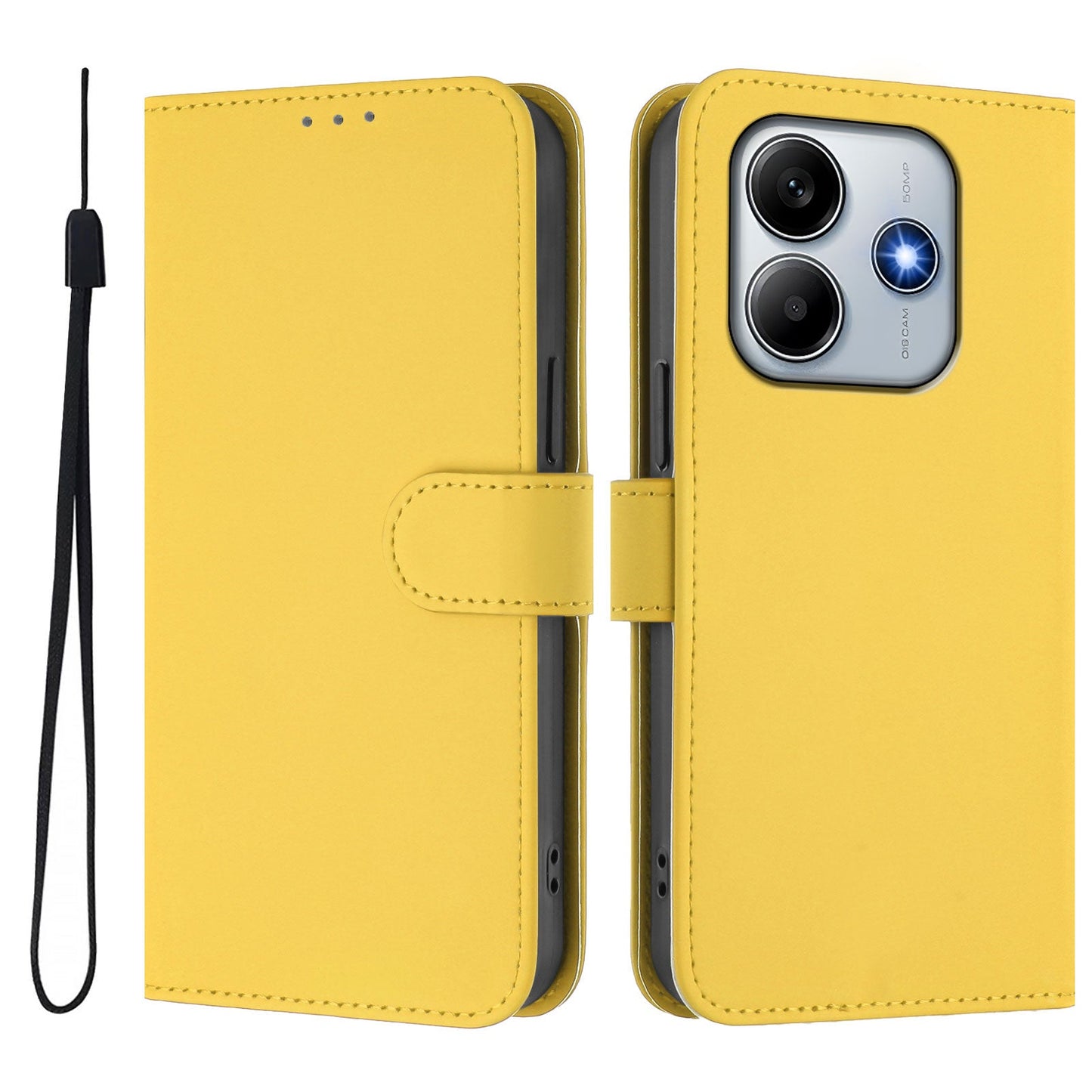 For Xiaomi Redmi Note 14 5G Case Solid Color Wallet Leather Phone Cover with Strap - Lemon