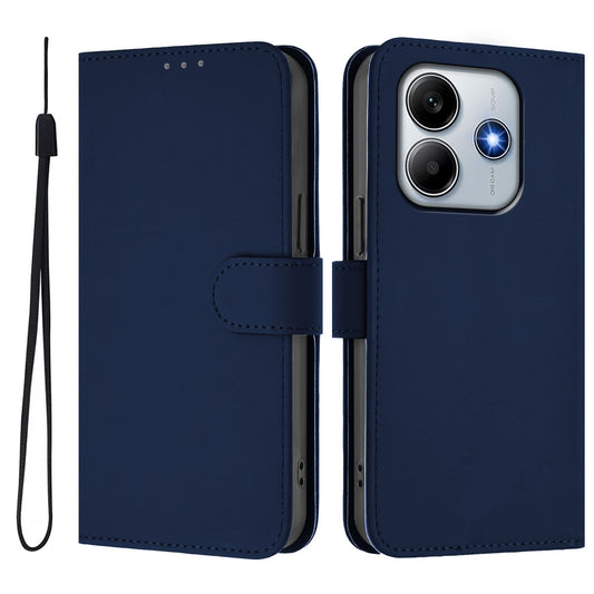 For Xiaomi Redmi Note 14 5G Case Solid Color Wallet Leather Phone Cover with Strap - Navy Blue