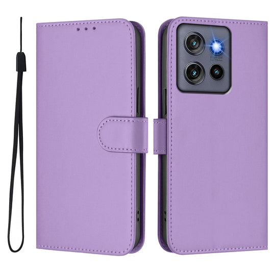 For Motorola Edge 50 Neo 5G Case Solid Color Wallet Leather Phone Cover with Strap - Lavender