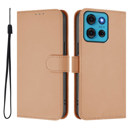 For Motorola Moto G75 5G Case Solid Color Wallet Leather Phone Cover with Strap - Nude