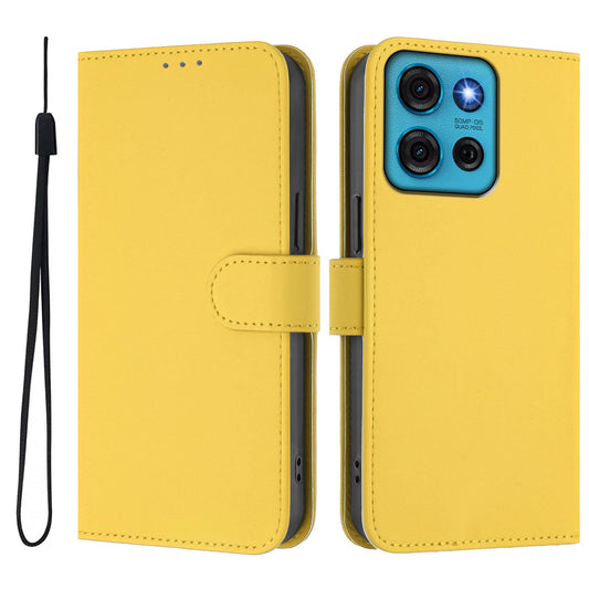 For Motorola Moto G75 5G Case Solid Color Wallet Leather Phone Cover with Strap - Lemon