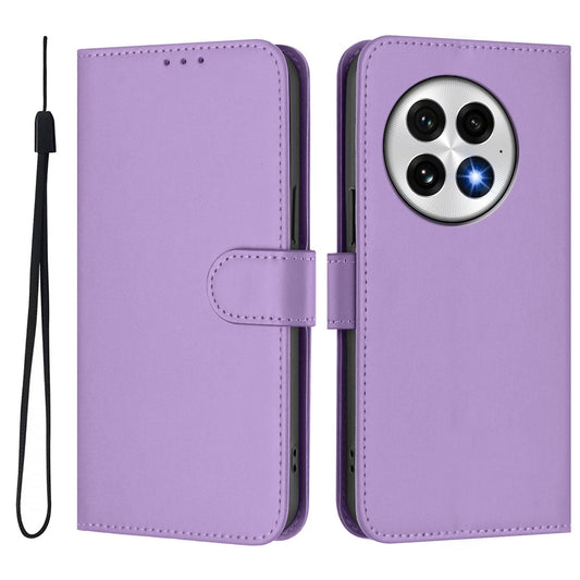 For OnePlus 13 Case Solid Color Wallet Leather Phone Cover with Strap - Lavender